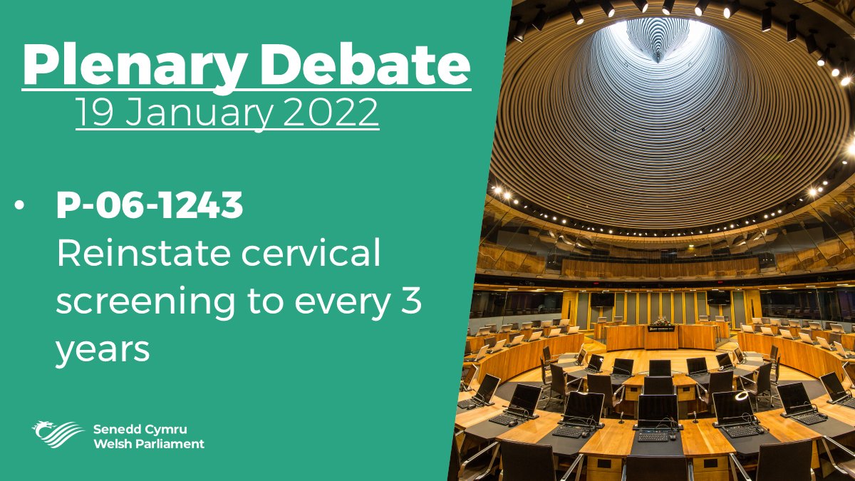 📢 This Wednesday there will be a #plenary debate on petition "P-06-1243 Reinstate cervical screening to every 3 years" ow.ly/PThT50HtECG.

📖 Read the Plenary agenda here: ow.ly/Nf7X50HtECH.

📺 Watch live on Senedd.tv