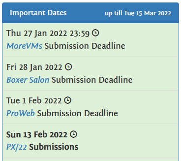 programmingconf's tweet photo. The deadlines for the #prog22 workshops are approaching fast:
@MoreVMs: https://t.co/3c9W1jBTAh
Boxer Salon: https://t.co/2YUd67vmwN
@ProWebWorkshop: https://t.co/Esrg7oskCD
PX/22: https://t.co/Q0xDaPl2o9
#prog22 #workshops #research #MoreVMs #BoxerSalon #ProWeb #PX https://t.co/b6nOSxN6kX