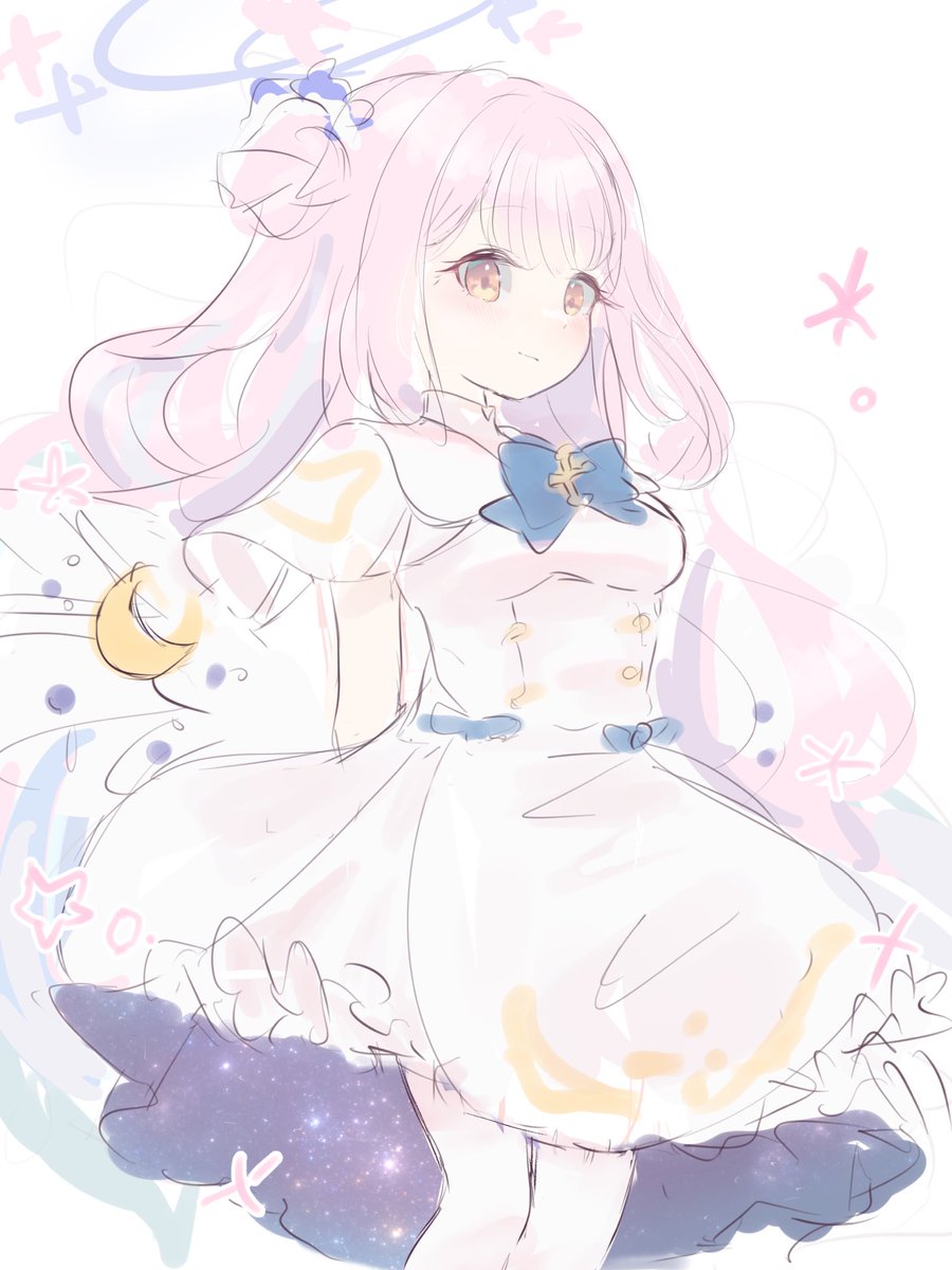 mika (blue archive) 1girl solo pink hair dress halo long hair white dress  illustration images