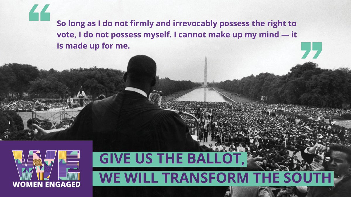 WomenEngaged's tweet photo. On #MLKDay2022, we pay tribute to his legacy by lifting up and thanking women like @MayaRupert , Ella Baker, Fannie Lou Hamer, @TamiekaAtkinsGA , and @MsLaToshaBrown for demanding justice and autonomy for us all. #MLKDay2022 #WomenOfTheMovement #womenengaged #we7 #wevotewerise https://t.co/1FCqeXz96O