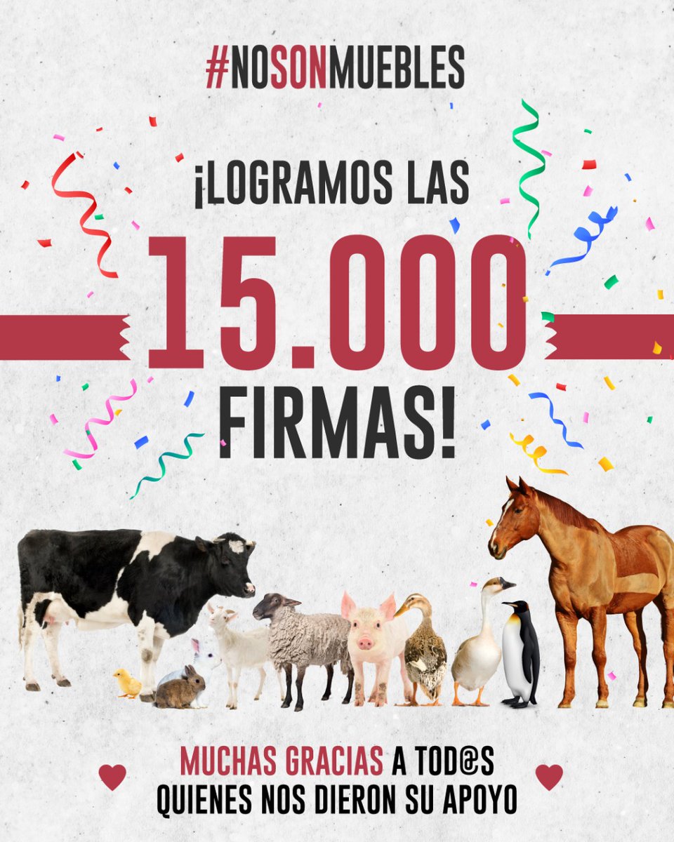 FundacionVeg's tweet image. ¡Lo logramos! 🥳🥳

La Iniciativa Popular N° 1650 de la campaña #NoSonMuebles con la propuesta de incorporar a los animales no humanos como seres sintientes será discutida formalmente por la Convención Constituyente ❤

Gracias a tod@s por el apoyo 🐒🐕🐈🐄🐖🐀🐇🐥🐔🐢🐟🦀🦑🦐🦞