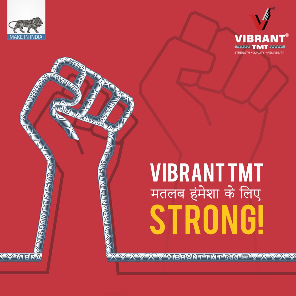 TmtVibrant's tweet photo. We know what we are trusted with and we make products to make sure we do it the best way.
Protecting your homes and empowering the nation with strong bonds of steel.
#VibrantTMT - निर्माण के सफर में आपका हमसफर।
.
#ultimatestrength #tmtbars #strength #quality #reliability #steel https://t.co/qmq48ruzNV