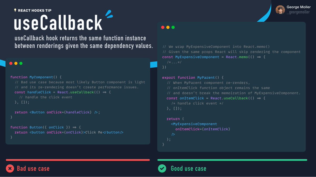 _georgemoller's tweet photo. 💡 React hooks tip: how to properly use useCallback. https://t.co/XoPLLybfst