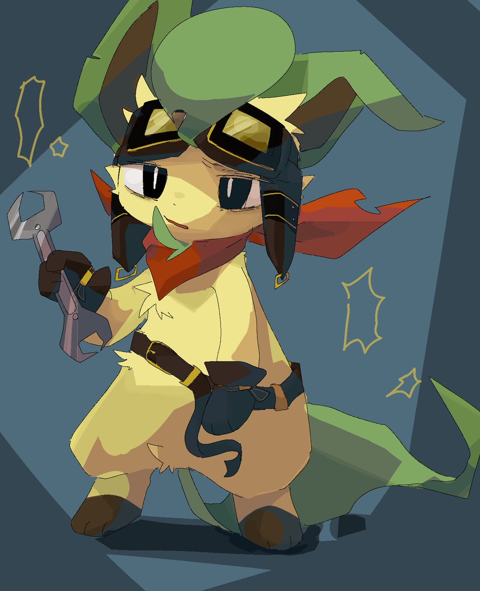 leafeon pokemon (creature) goggles holding standing gloves full body solo  illustration images