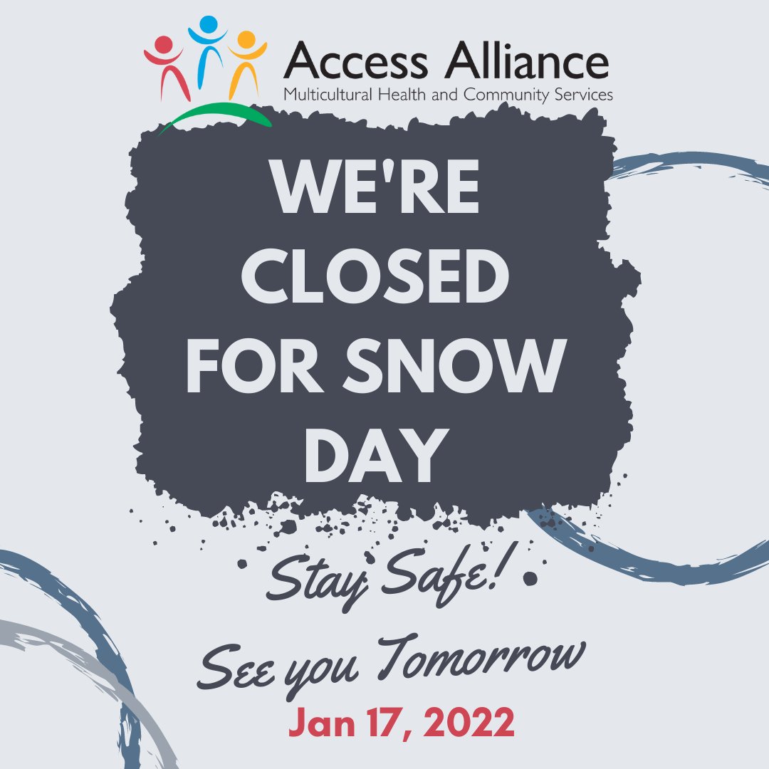 AccessAlliance's tweet photo. Good morning, all our clinics are closed today due to adverse weather conditions. Please stay safe and warm.
Call us to rebook your appointments.
#snowday #serviceclosure #toronto https://t.co/iXlWooe4lh