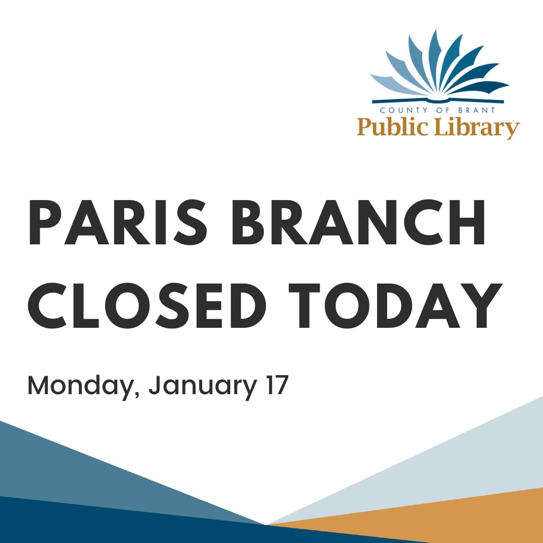 brantlibrary's tweet image. #LibraryBranchClosure

Due to current weather conditions, the Paris Branch is closed today (Monday, January 17).

We invite you to continue to monitor our social media channels and website for the most up-to-date service information.

#BrantLibrary #ParisBranch #BrantCounty
