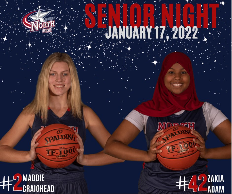 Tonight we recognize our 2 Seniors &amp; we want to see YOU in the stands!

🏟 @SiouxCityNorth
🆚 Lawton Bronson
🕡 R:4p | JV (2 qtrs):5:30p | V:6:30p
⭐️ Seniors recognized after V warm-up
🎟 FREE admission <a href="/NHSSS2021/">NHS Student Section</a> &amp; <a href="/SCFutureStars1/">Sioux City Future Stars</a> with paying adult
🖥 youtube.com/channel/UCda-L…