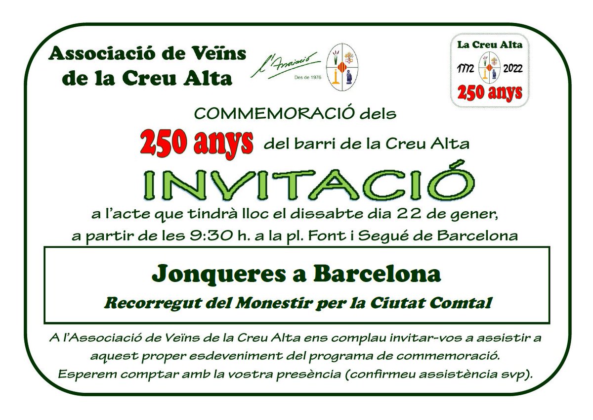 AVLaCreuAlta's tweet photo. Aquesta dissabte, dins dels actes de commemoració dels #250Anys #LaCreuAlta, farem l'acte per veure la nova ubicació del Monestir de #Jonqueres https://t.co/8vyVHCdN66
