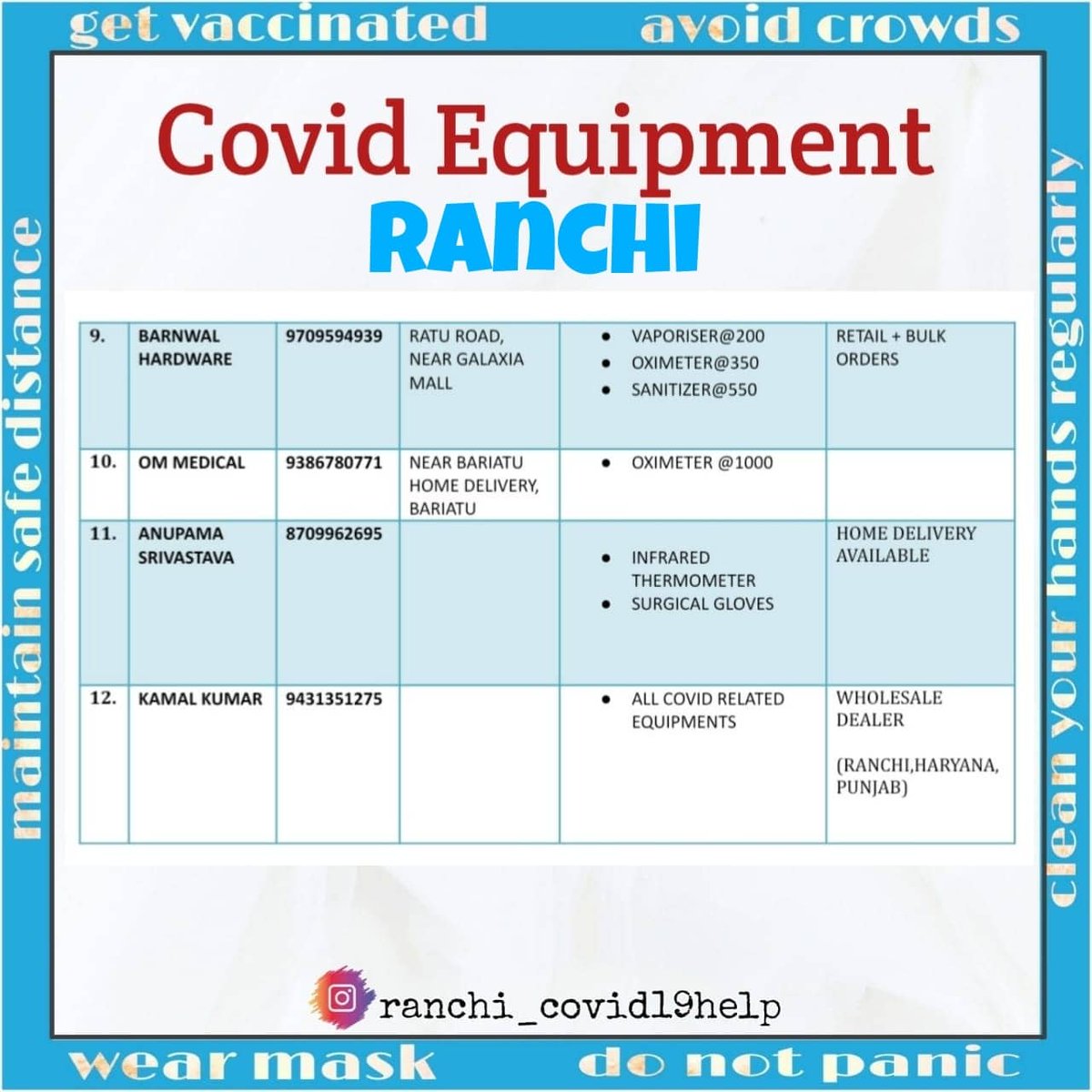 iSweetyVerma's tweet photo. Verified leads for #oxygenCan, #oxygenConcentrator, #oxygenCylinder, #ppeKit, #oximeter, #steamer, #vaporiser,#infraredThermometer, #mask, #sanitizer, #surgicalGloves &amp; other covid related equipments in RANCHI

#ranchi #COVID19 #Jharkhand

@COVResponseRNC @DC_Ranchi @DDC_Ranchi https://t.co/LGCl7X0nRU