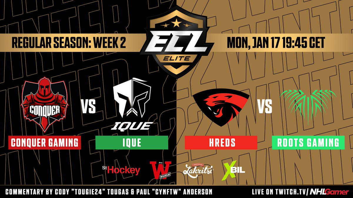 SportsGamer (@sportsgamergg) on Twitter photo Join us at 19:45 CET for #ECL22Winter Elite action!
📺twitch.tv/NHLGamer
🎙️<a href="/Tougie24/">Tougie24</a> & <a href="/CynFtWProd/">Cyn (Ligma Male)</a>
⚔️ <a href="/ConquerGamingFI/">Conquer Gaming</a> vs <a href="/IQUENHL/">IQUE NHL</a> 🤺
🐆 <a href="/hredsofficial/">hREDS</a> vs <a href="/RootsGamingNHL/">Roots NHL</a> 🌱
#esports #kouvolanlakritsi #MukanaWilhelm #xbil Join us at 19:45 CET for #ECL22Winter Elite action!
📺twitch.tv/NHLGamer
🎙️<a href="/Tougie24/">Tougie24</a> & <a href="/CynFtWProd/">Cyn (Ligma Male)</a>
⚔️ <a href="/ConquerGamingFI/">Conquer Gaming</a> vs <a href="/IQUENHL/">IQUE NHL</a> 🤺
🐆 <a href="/hredsofficial/">hREDS</a> vs <a href="/RootsGamingNHL/">Roots NHL</a> 🌱
#esports #kouvolanlakritsi #MukanaWilhelm #xbil