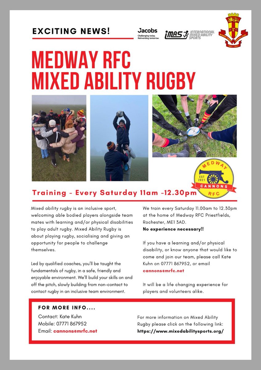 maps61's tweet photo. This new leaflet out advertising Mixed Ability Rugby at @MedwayRFC every Saturday at 11am  Please pass this on and get involved ! #community #sportforall https://t.co/NTHeUAjLXm