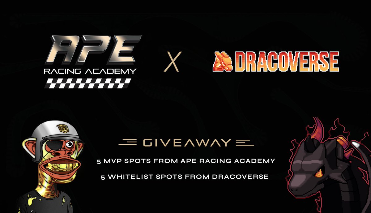 Ape Racing Academy (@aperacingeth) on Twitter photo We've partnered with <a href="/DracoverseNFT/">Dracoverse</a>🏁
5 WL from their project
5 MVP spots from ours
☑️Follow <a href="/ApeRacingETH/">Ape Racing Academy</a> & <a href="/DracoverseNFT/">Dracoverse</a>
☑️RT & Tag 3 Friends
☑️Join both Discords (link in bio) We've partnered with <a href="/DracoverseNFT/">Dracoverse</a>🏁
5 WL from their project
5 MVP spots from ours
☑️Follow <a href="/ApeRacingETH/">Ape Racing Academy</a> & <a href="/DracoverseNFT/">Dracoverse</a>
☑️RT & Tag 3 Friends
☑️Join both Discords (link in bio)