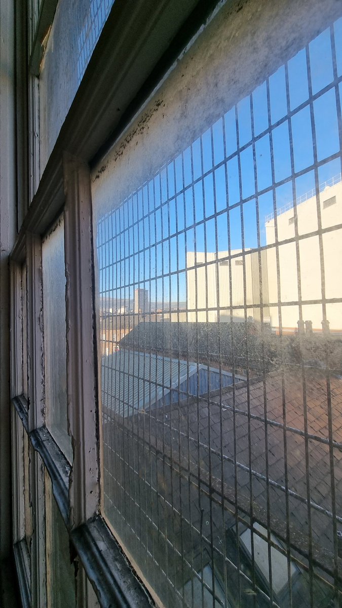 Blue skies all round! 🌤 Here <a href="/old_museum/">Old Museum Building</a> we are enjoying the views across Belfast. Have you noticed this view before? 🪟📸 <a href="/ulsterahs/">Ulster Architectural Heritage</a> <a href="/belfast_society/">Belfast Natural History & Philosophical Society</a> #Meanwhileuse #HeritageAtRiskNI #HARNI