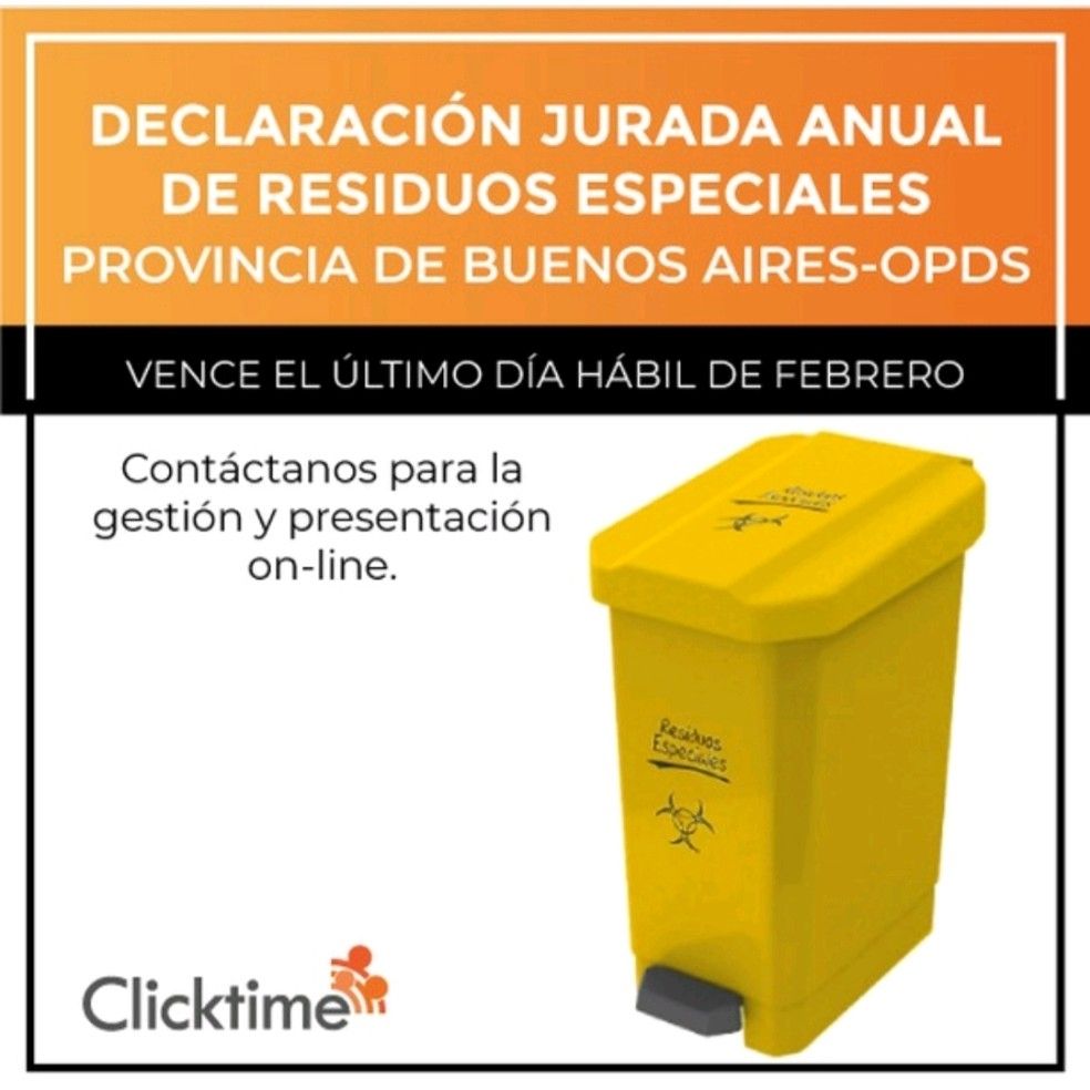 info_clicktime's tweet photo. ♻Renovación DDJJ de Residuos Especiales Pcia. Bs. As. Inscriptos en el Registro de Generadores de Residuos Especiales de OPDS, deben presentar DDJJ Anual antes del 28/02/22 con Profesional Habilitado en el Organismo. Evita multas y sanciones, contáctanos! 
info@clicktime.com.ar https://t.co/4XxZTU9thY