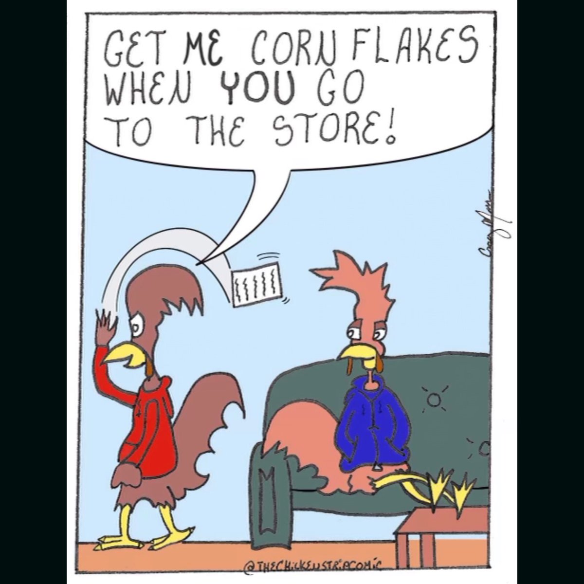 Townies_ink's tweet photo. Gummy worms, yummm!
•
•
Grocery List
My wife often hits me with a list like this when I’m heading out for one small item.
•
•
#grocerylist #gummyworms #cornflakes #funnychickens #comicstripart https://t.co/B0fgzBSkMr