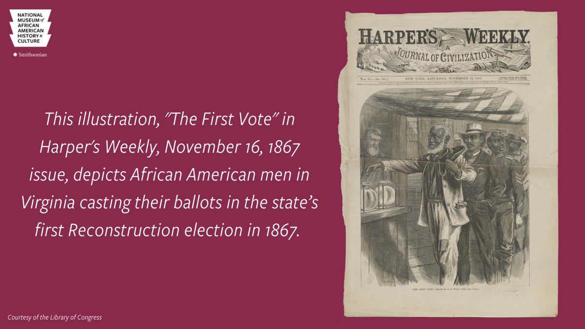 NMAAHC's tweet image. While the Reconstruction Acts of 1867 established voting rights for Black men in the South, most northern states, except Maine and Vermont, still restricted the vote to white men. #VoteHistory #ANationsStory