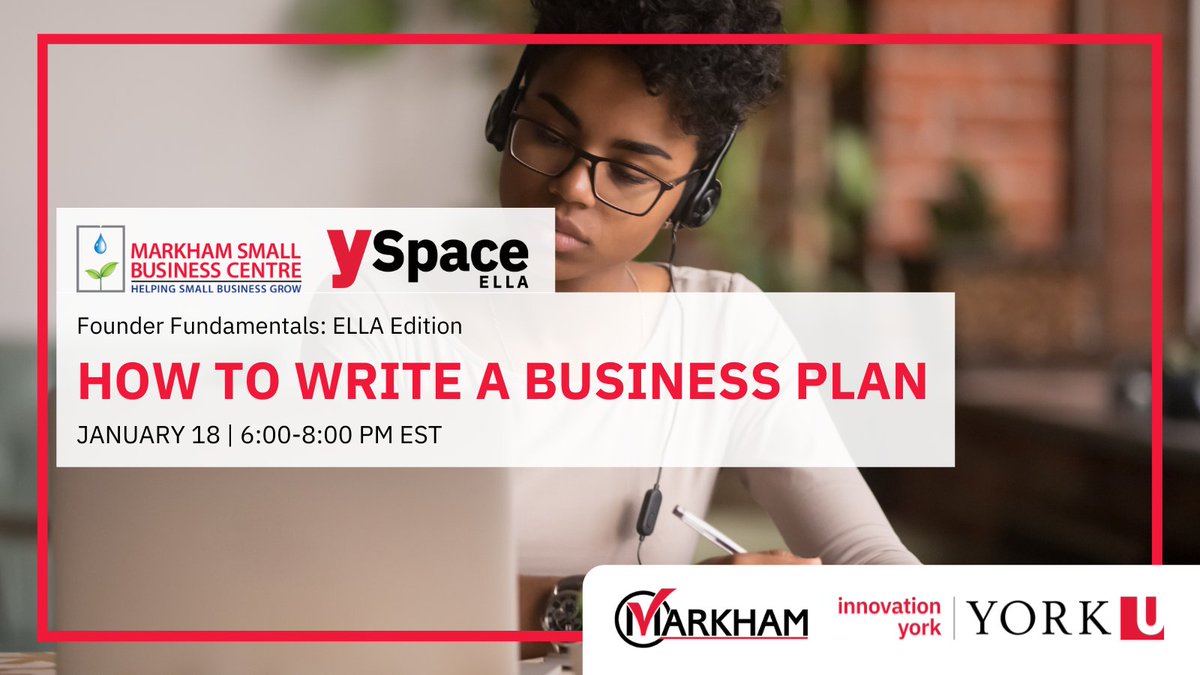 We're excited to bring back our #FounderFundamentals series starting with an important topic; writing a business plan! Be sure to join tomorrow at 6pm where <a href="/Futurpreneur/">Futurpreneur</a> expert <a href="/faar_ia/">Faar Wali</a> will teach you how to build an effective plan.

Register in advance: yspace.yorku.ca/events/
