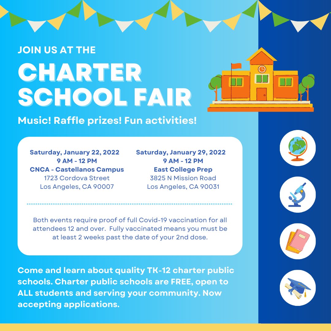 Come and learn about quality TK-12 grade charter public schools. Charter public schools are FREE and open to ALL students. Now accepting applications. #charterswork #lacharterswork