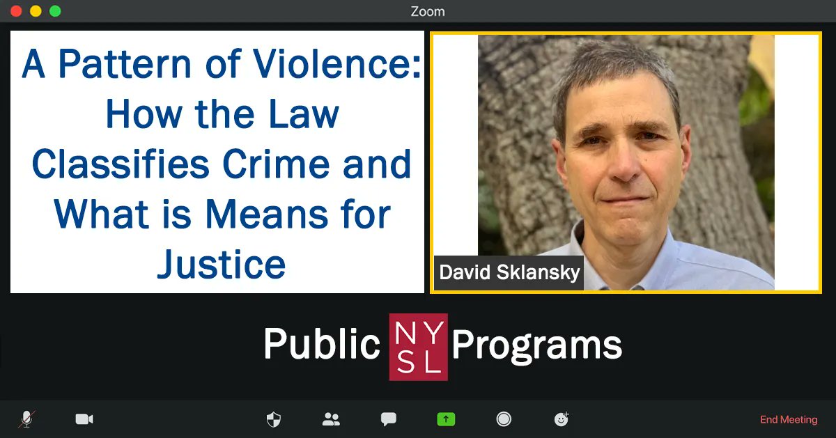 Join us 1/18 for our next webinar “A Pattern of Violence: How the Law Classifies Crime and What is Means for Justice”, presented by @StanfordLaw professor David Alan Sklansky - @d_a_sklansky. For more info & to reg: buff.ly/3f1hVTT #CriminalJustice #SocialJustice #Webinar