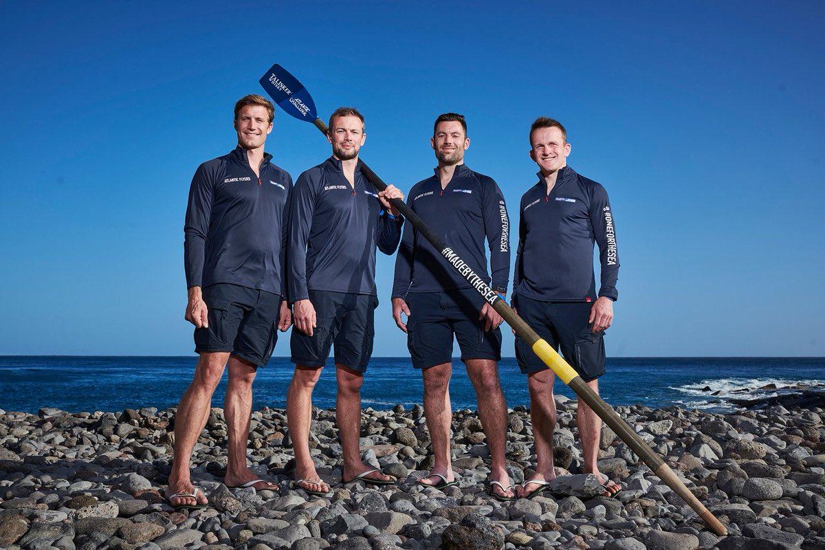 RoyalAirForce's tweet photo. Four RAF pilots have just spent the last 36 days (867 hours!) rowing 3000 miles across the Atlantic for charity.

The RAF sends a huge congratulations to @FlyersAtlantic who finished second place, battling poor weather conditions, sleep deprivation &amp; hunger for a fantastic cause! https://t.co/EjZ2ChXPCw