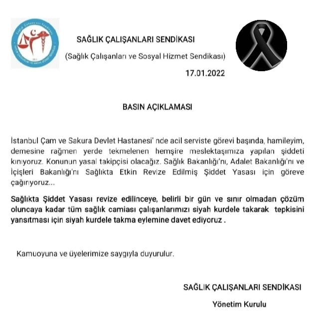 Sağlıkta Şiddet Yasası revize edilinceye , belirli bir gün ve sınır olmadan çözüm oluncaya kadar tüm sağlık camiası çalışanlarımızı siyah kurdele takarak çalışmaya ve tepkisini yansıtması için siyah kurdele takma eylemine davet ediyoruz 
#SağlıktaSiddeteHayır
 <a href="/drfahrettinkoca/">Dr. Fahrettin Koca</a>