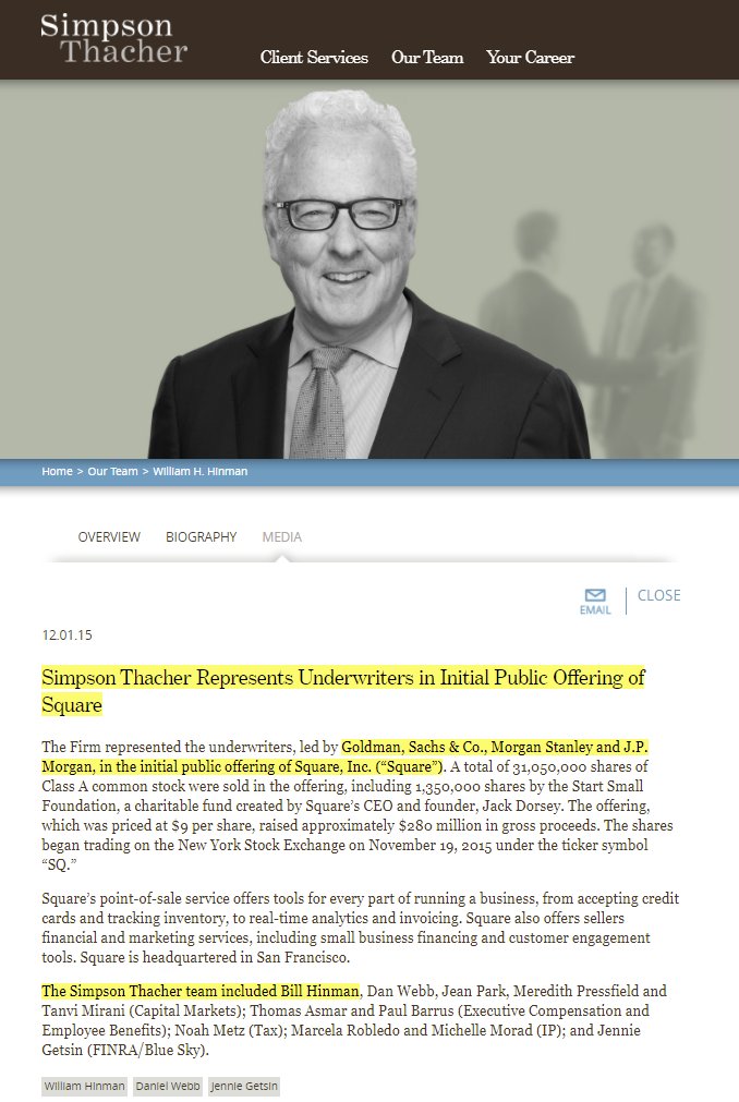 Leerzeit's tweet photo. Well, did you know that William Hinman also helped JPMorgan and Goldman Sachs take Square public? And then three years later pumped their bags with his "personal opinion"? Oh Billy... your shit has hit the fan.🤝

https://t.co/LTHuJ0DfuM https://t.co/mk2eEHZRf8