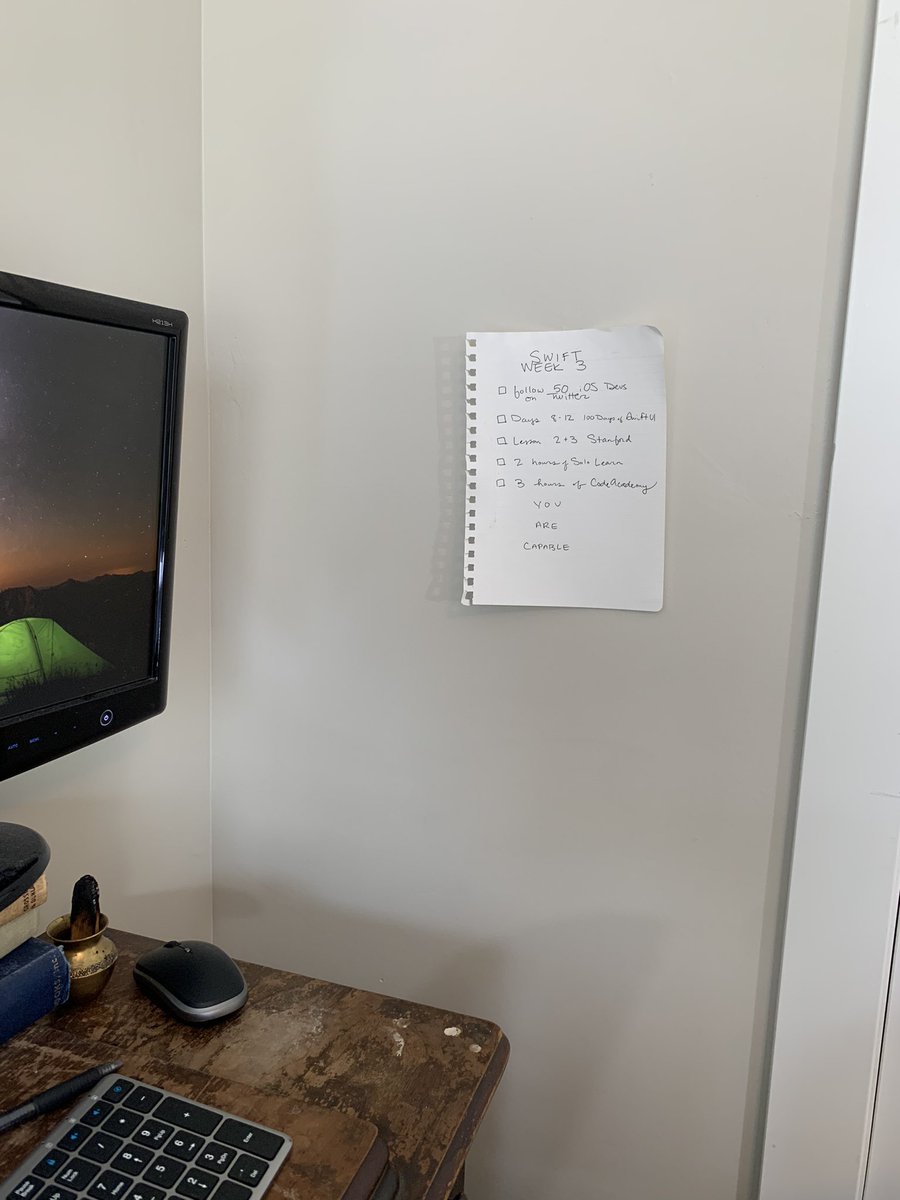 codingmilf's tweet image. This weeks mantra “You are Capable.”
@dejadu13 @twostraws #iOSDev #100DaysOfSwiftUI #codeacademy #stanford #sololearn