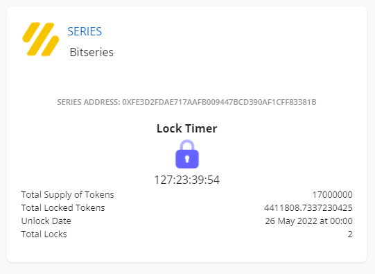 Bitseries1's tweet photo. Bitseries $SERIES is locked! 
50% locked: https://t.co/wURF7ozCHZ 
25% locked: https://t.co/J4JIasU8lH
✅Started without pre-sale
✅No Heavy Bonuses
✅Locked &amp; Completely on public domain
✅Started from 0.026 USD

#Bitseries 
#presale #token #Tokenomics #SAFEMOONV2 #SAFEMOONARMY https://t.co/RjtBB3i8G8