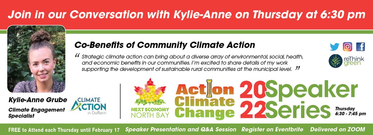 Up first in our upcoming speaker series is Climate Engagement Specialist Kylie-Anne Grube who will be talking about the co-benefits of community climate action! Join us this Thursday February 17th and register now! eventbrite.com/e/action-clima…