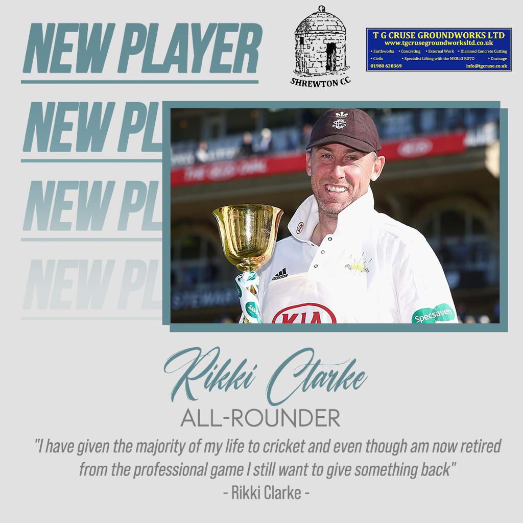 Shrewton Cricket Club are delighted to announce a new signing with Ex Surrey &amp; England Cricketer Rikki Clarke joining the club. Rikki has been associated with Shrewton since moving in to the local area back in 2017.