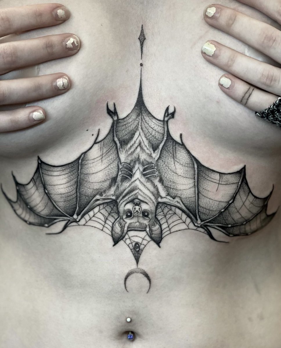 Hoary bat on sternum Done by Meredith Brewingtin at Crucial Tattoo Studio  in Salisbury MD  rtattoo