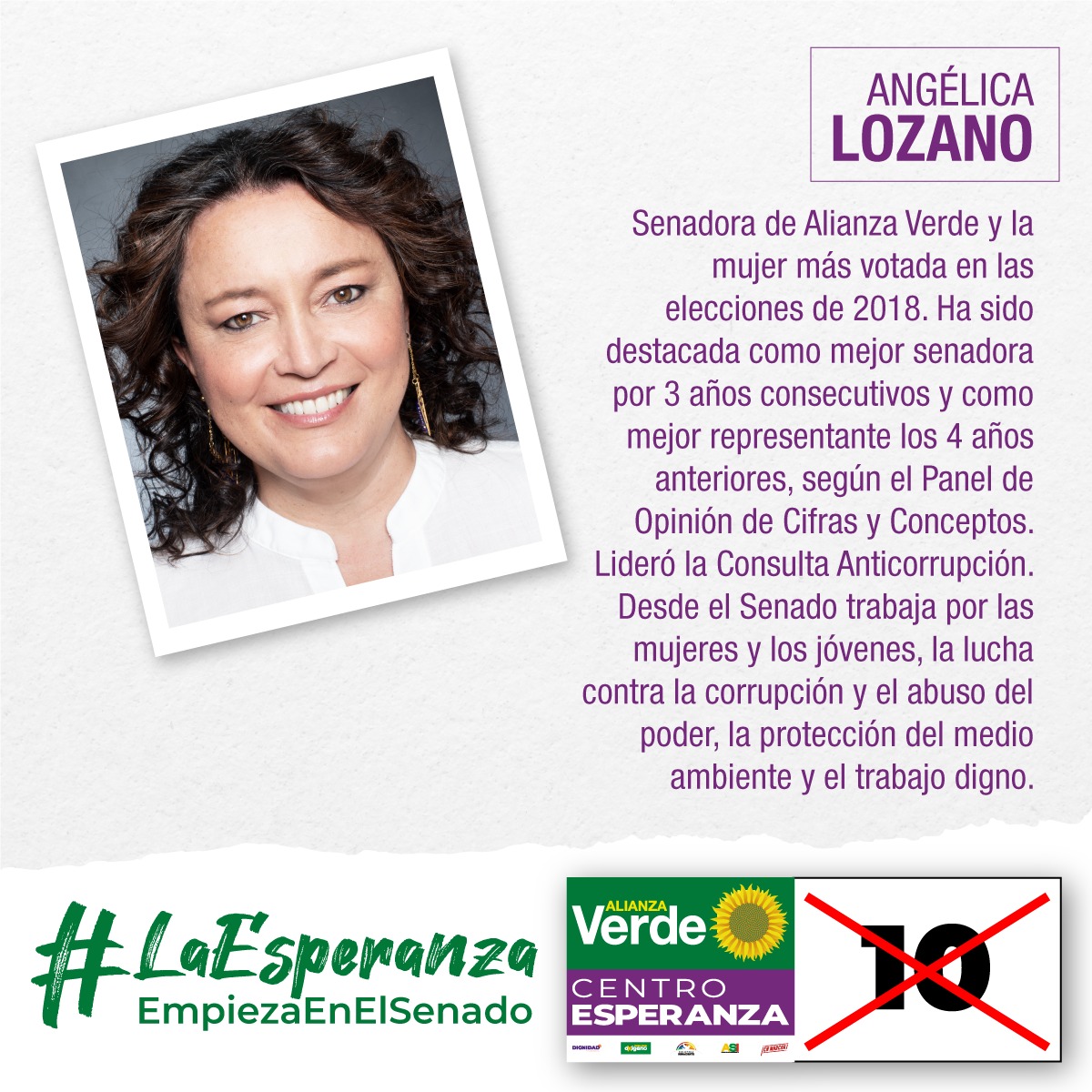 توییتر \ Angélica Lozano Correa در توییتر: «Me honra haber sido elegida por tres años consecutivos como mejor senadora y por cuatro años consecutivos como mejor representante a la Cámara, según el