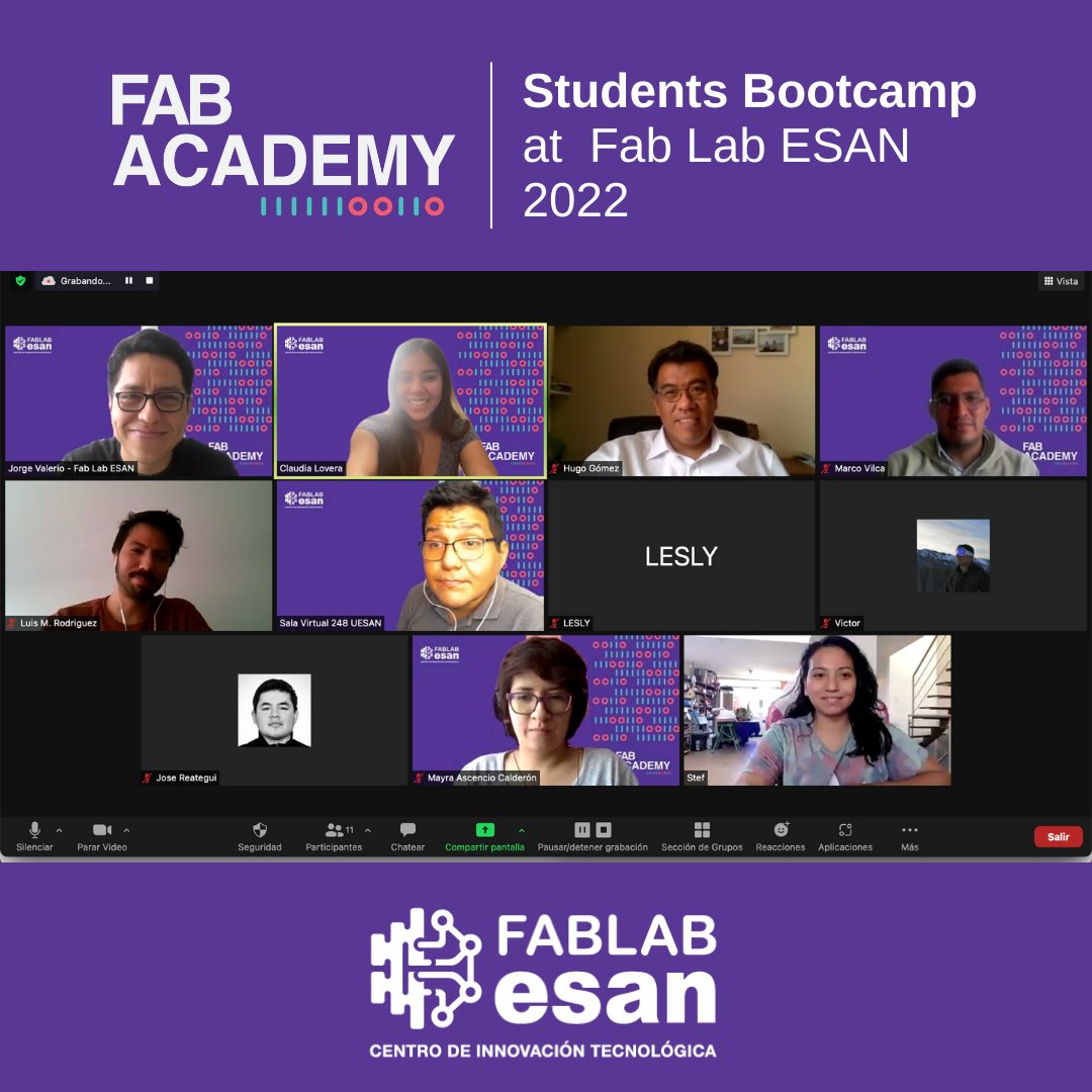 fablabesan's tweet photo. 🌎Vamos preparándonos para la aventura Fab Academy 2022
🙋Este año comenzamos con mucha energía, nuestros estudiantes del Fab Academy 2022 están cursando la semana de capacitación "Students Bootcamp".
#Fabacademy #FabLabESAN #Fabricaciondigital #universidadESAN https://t.co/wh041pyIda