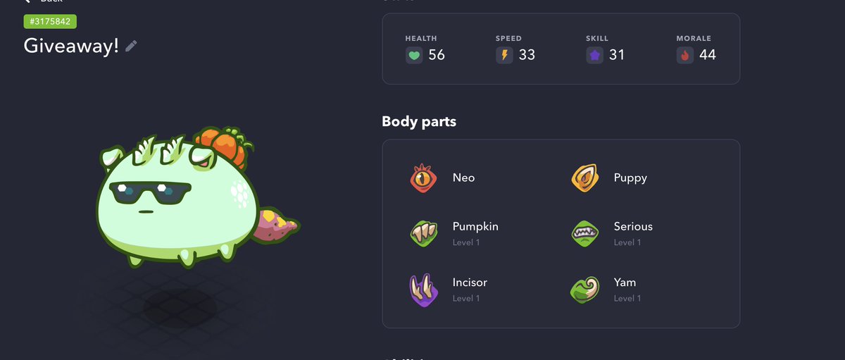 kazravan's tweet photo. Time to do a New Year giveaway! I am giving this very cute #AXIE

- FOLLOW @kazravan  
- LIKE this post
- RETWEET and tag your friends

Just announced the winner from the previous giveaway. Will be announcing the winner for this Axie on January 31st https://t.co/v3F2Glx5DM