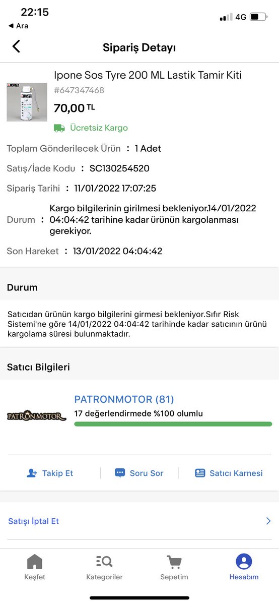 osmanckr's tweet photo. Aşağıda sipariş detaylarını verdiğim ürün gelmemekle beraber satıcı mesajlara da geri dönüş yapmıyor. Lütfen bu satıcıya dikkat edin. @PatronMotor @GittiGidiyor https://t.co/lOPl9mhFb0