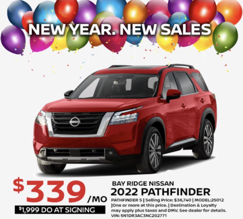 ✅ Plenty of inventory
✅ We have not raised our prices 

Link below. #BayRidgeNissan #NissanPathfinder #BayRidge #Brooklyn #NewYorkCity #NewYork #NobodySellsThemLikeWeDo #Nissan #Pathfinder #SUV #ReturntoRugged  #284HP

bit.ly/3qzhQNM_2022Pa…