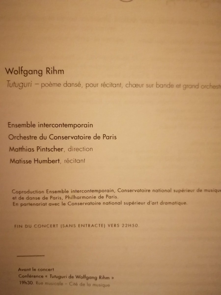 GuillaumeHd9's tweet photo. Ce soir 2h20 de #Tutuguri de Wolfgang Rihm à la @philharmonie avec @Ensemble_inter, vais-je tenir jusqu'au bout ? 🤔 https://t.co/jXtlCUHuje