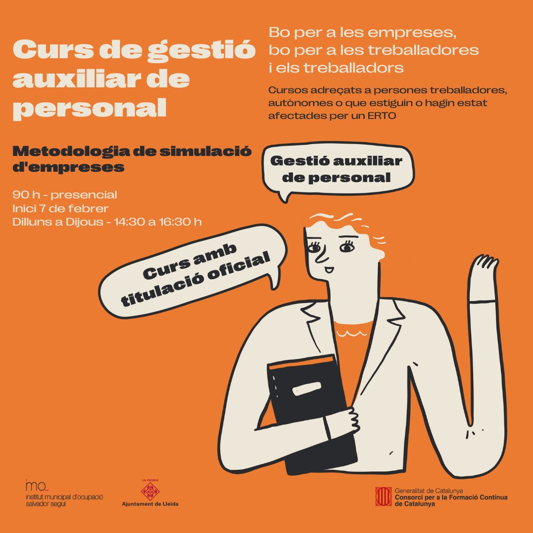 imolleida's tweet image. Nou Curs de gestió auxiliar de personal!!!

CONFORCAT
Programes mixtos d&apos;orientació i formació.
Més informació: imolleida.com/detall-formaci…

#CONFORCAT #IMO #IMOLleida #formació #ERTO #autonoms #ocupacio #cursos #empreses #treballadors #treballadores #gestioauxiliardepersonal