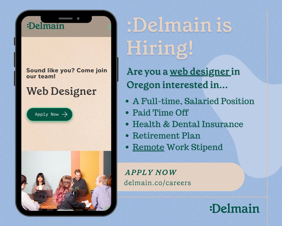 We’re kicking off 2022 by growing our team! We’re hiring for a remote Web Designer in Oregon.

Do you want to continue your web design career while helping small businesses grow? 

We’d love to hear from you! Apply Now for our Web Designer position → delmain.co/careers