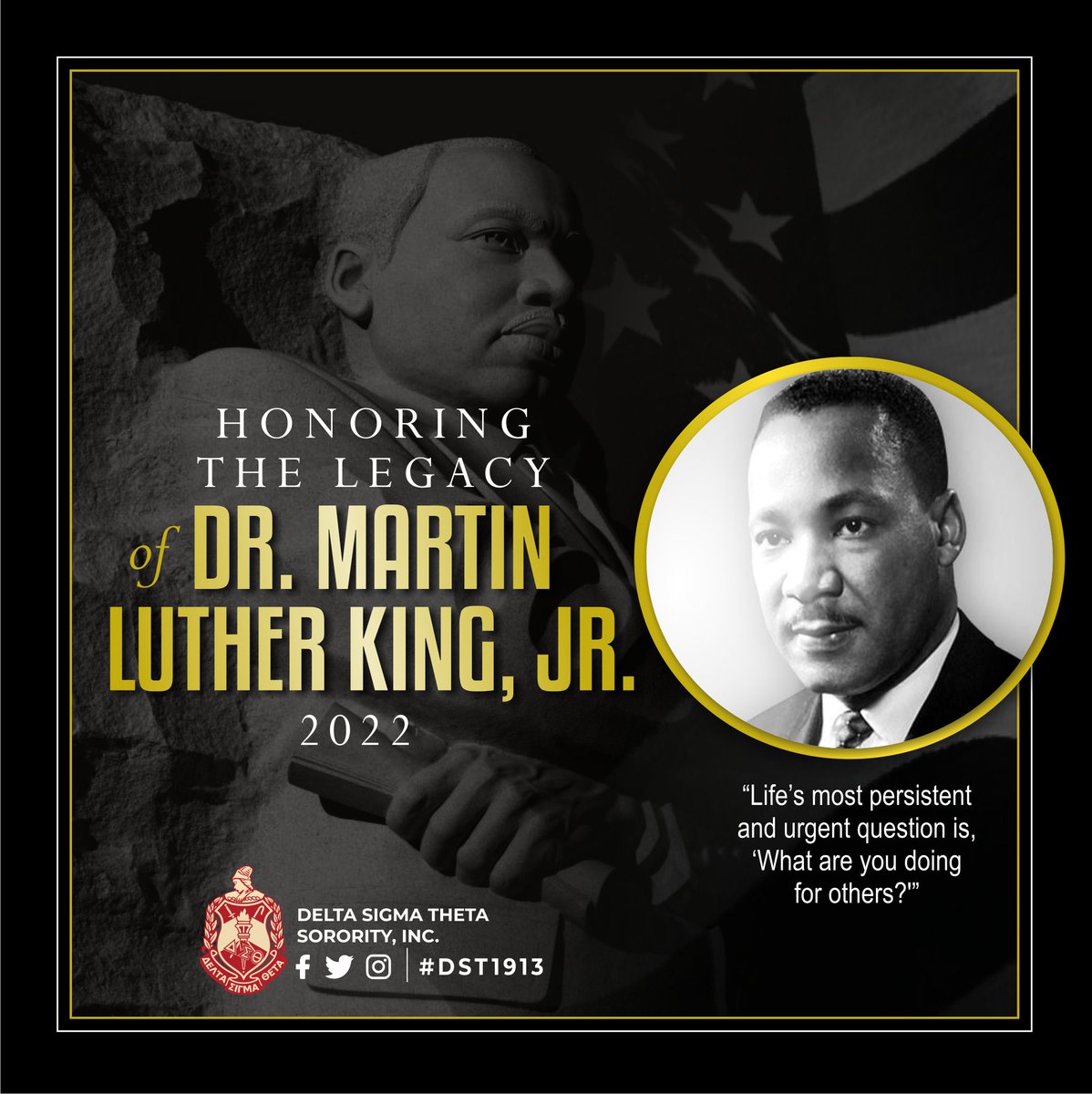 <a href="/dstinc1913/">dstinc1913</a> honors the life and legacy of Dr. Martin Luther King, Jr. 

Let us remember his words, "Life's most persistent and urgent question is, 'What are you doing for others?" as we continue to pursue the dream of a country with true liberty and justice for all.

#MLKDAY