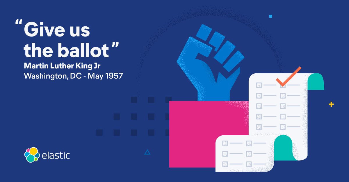 Today we commemorate #MLKDay2022 by recognizing the recent wave of restrictive voting laws and the importance of the Freedom to Vote Act and John Lewis Voting Rights Advancement Act. We encourage Elasticians to use this day off as a day on in the fight to strengthen democracy.