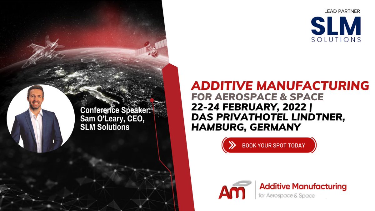 NikonSLM's tweet photo. We're the lead sponsor of the AM for Aerospace and Space Conference in Hamburg, Germany! Our CEO Sam O'Leary and our Global Director of Business Development Aviation & Defense, Donald Godfrey, will give a keynote presentation. Register: https://t.co/gmbgGjah0N #AMforAS https://t.co/9DpEj5CoD5