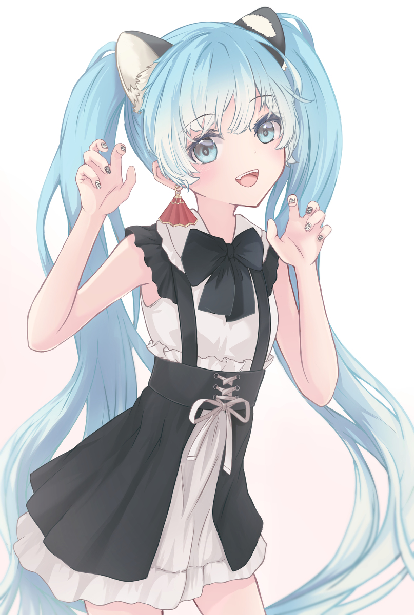 hatsune miku 1girl solo claw pose animal ears long hair twintails very long hair  illustration images