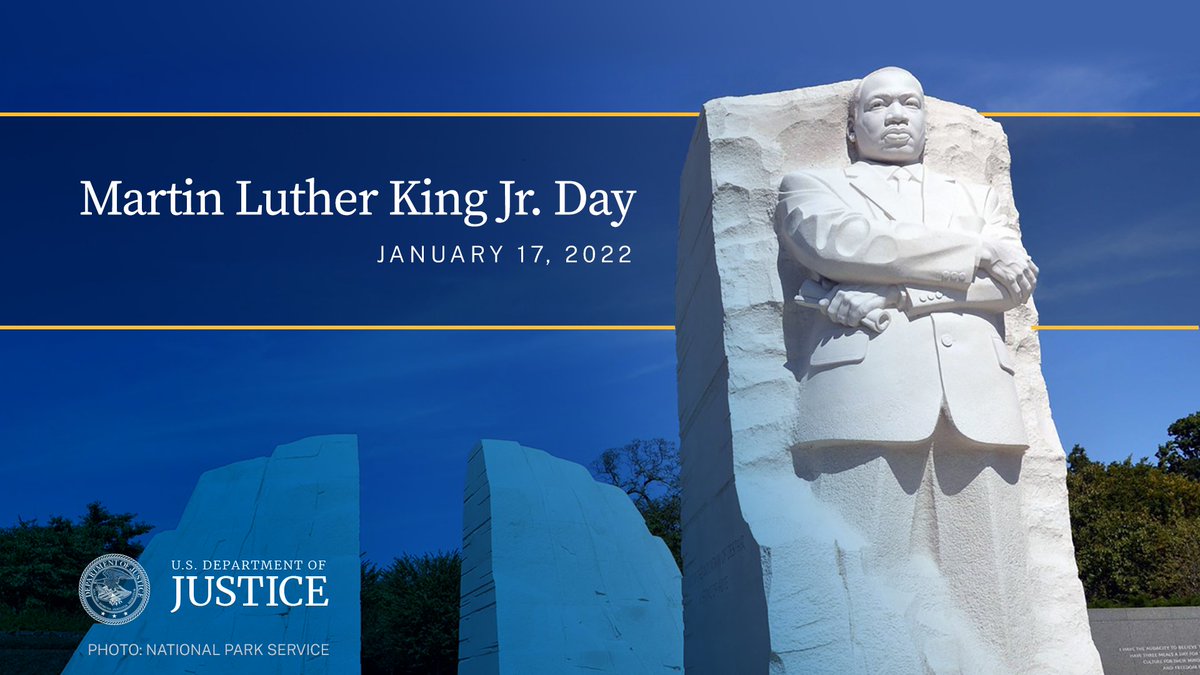 Today, the Department of Justice honors the life and work of Dr. Martin Luther King, Jr. and his incredible career fighting for civil rights. #MLKDay