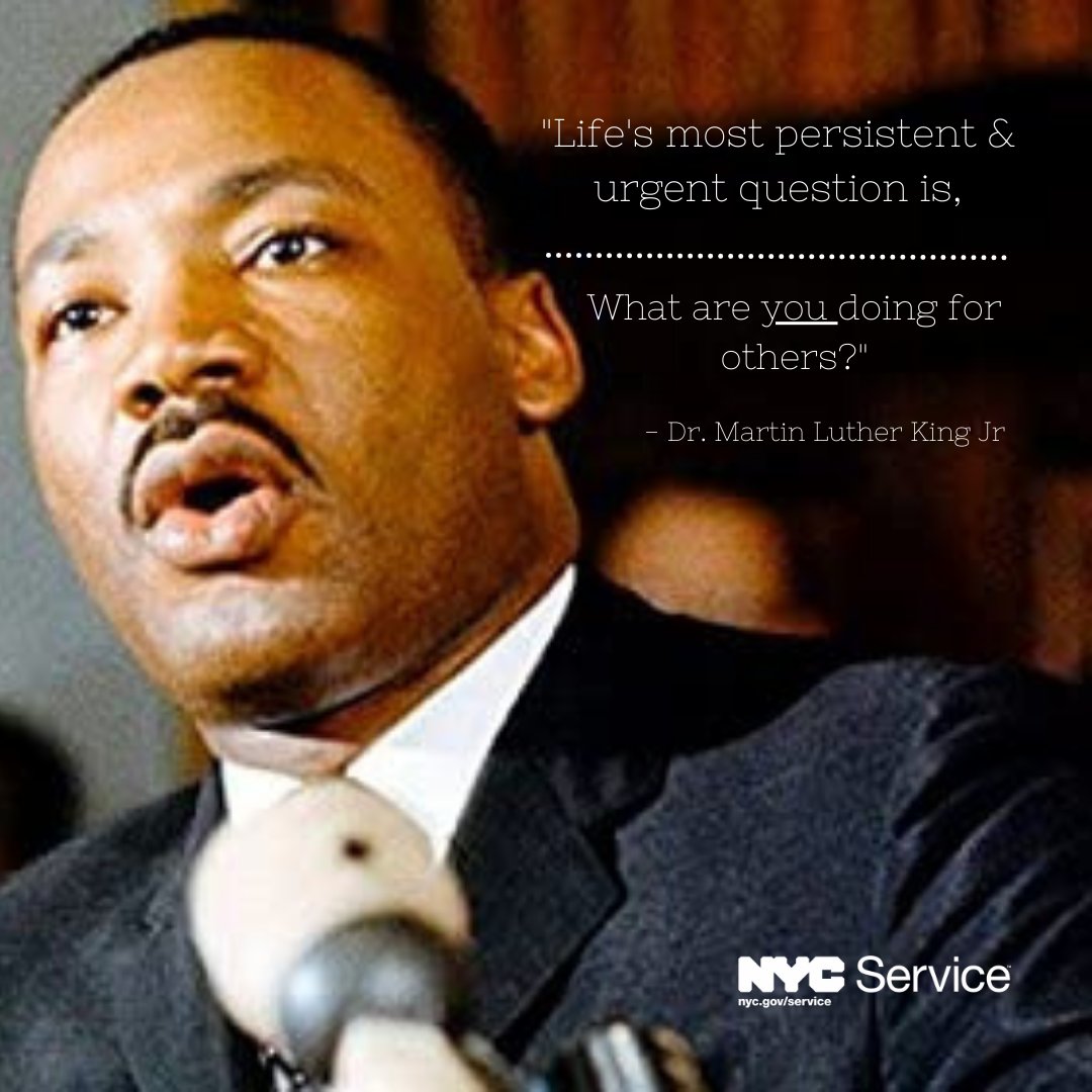 NYCService's tweet image. We honor the life and legacy of Dr. Martin Luther King Jr. and encourage everyone to volunteer and improve their communities on this national day of service.

Find volunteer opportunities at on.nyc.gov/2srMIEG 

#servenyc #mlkday