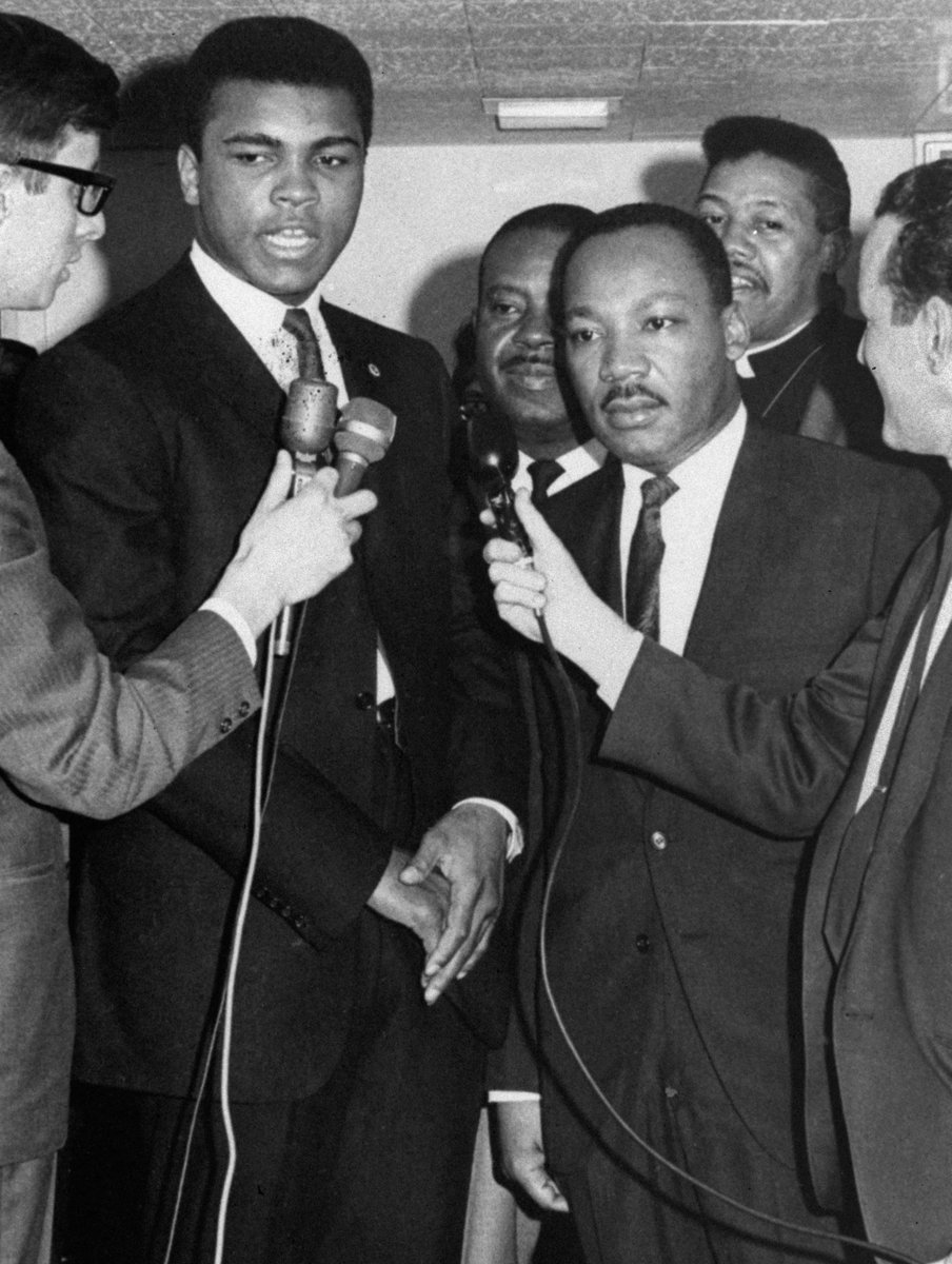 Two of the GREATEST OF ALL TIME. Today we celebrate the King Holiday and the birth of Muhammad Ali. Some people think you are either a lover or a fighter. But, if you are a lover then you ARE a fighter. #MLK #MuhammadAli