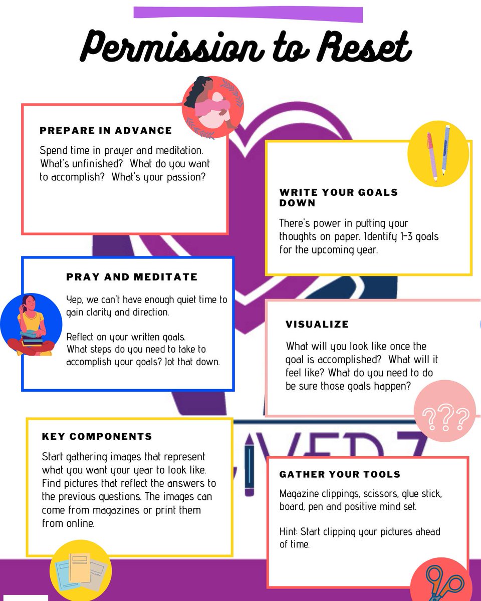 KimMerritt_7's tweet image. &quot;Permission to Reset&quot; - 10th Annual Vision Board Party on 1/21/22

If you&apos;re interested in participating be sure to send me a message today.  Here are some things that you can do to prepare to create your vision board.  #settingintention #permissiontoreset #thegiver7