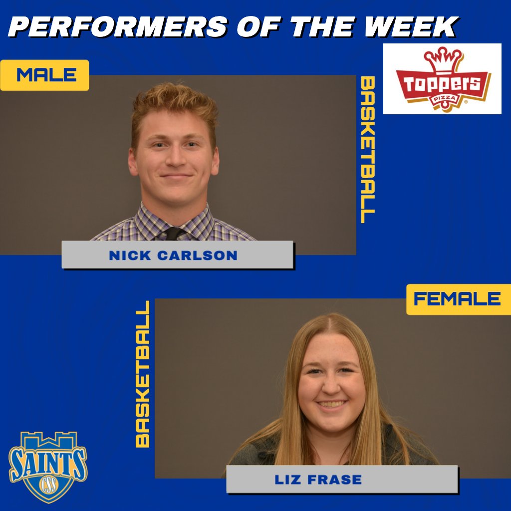 This week's <a href="/ToppersPizza/">Toppers Pizza</a> Performers of the Week are @csssaintsbball Nick Carlson and <a href="/CSSWBBall/">CSS WBBall</a> Liz Frase. Read why. #d3hoops #SaintsRiseUp 

Carlson: csssaints.com/awards.aspx?ao…
Frase: csssaints.com/awards.aspx?ao…