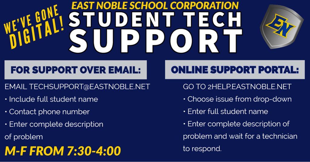 Parents, do your children need technology support?  Check out the image for instructions on reaching out for tech help on eLearning Days.  The ENSC Technology Department is ready to assist you, even from a distance!