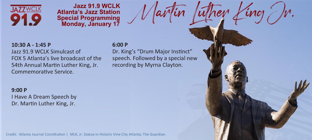 Jazz919WCLKatl's tweet photo. ☮️ #MLK #MLKDay #MLKJr *streams* https://t.co/PKD02uQmah #RT #Jazzness #WCLK https://t.co/eHZprMRJ3j